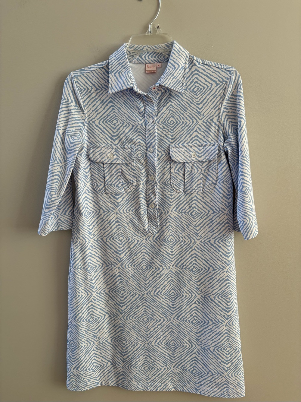 Persifor Winpenny Dress in light blue and white box print